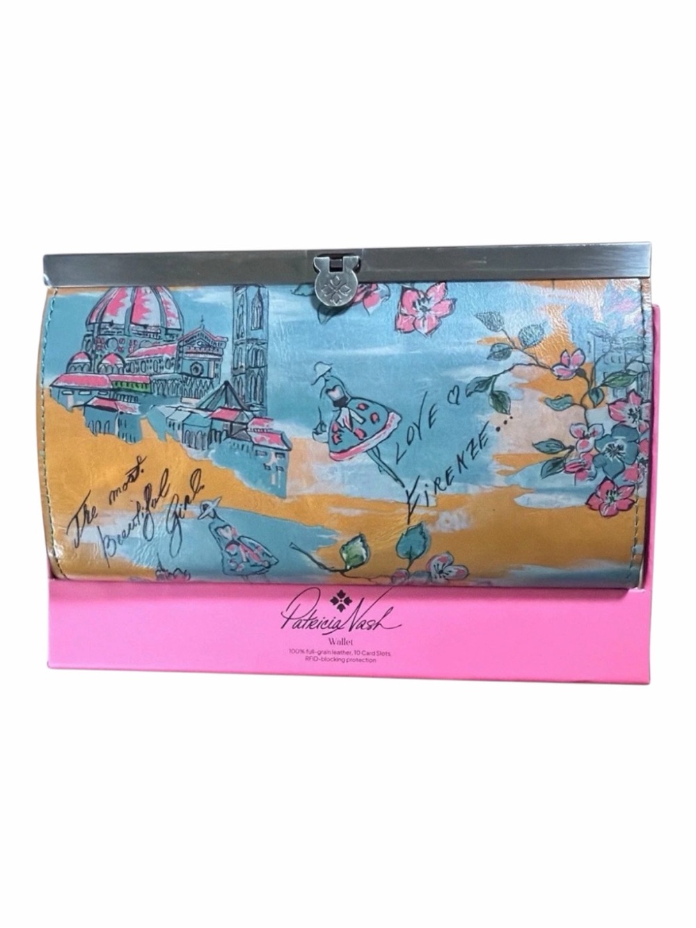 Patricia Nash Cauchy Box Wallet Beautiful Girl Florence Print Leather in Box